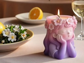 Molde silicona maceta nena con vincha de flores 